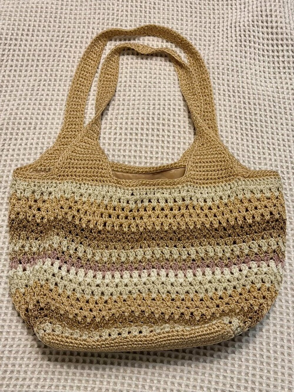 The Sak Metallic Neutrals Crochet Hobo Bag | Boho Knit Tote Bag - Picture 2 of 12
